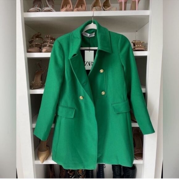 NWT ZARA Green Coat Jacket BUTTONED TAILORED GREEN Size XS - Picture 9 of 15
